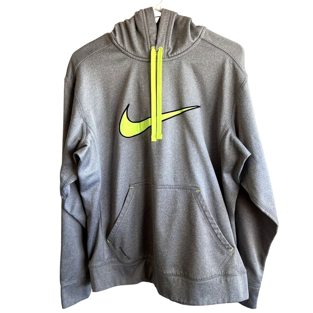 Nike Therma-FIT Pullover Hoodie Sweatshirt Neon Green Logo Men's Size Medium